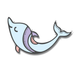 Contact Dolphin Contact page cartoon graphic of a blue, purple, & orange dolphin smiling and with upturned face.
